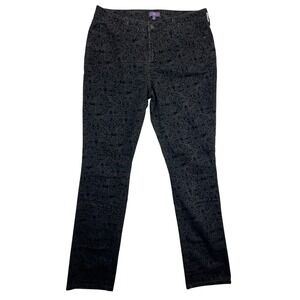 NYDJ Pants Womens 12 Black Velvet‎ Flocked Slim Straight USA